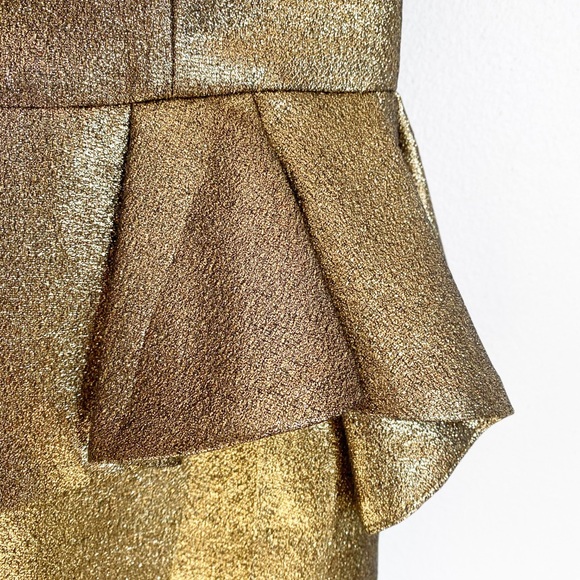 HALSTON HERITAGE BNWT gold peplum dress. - Picture 6 of 7